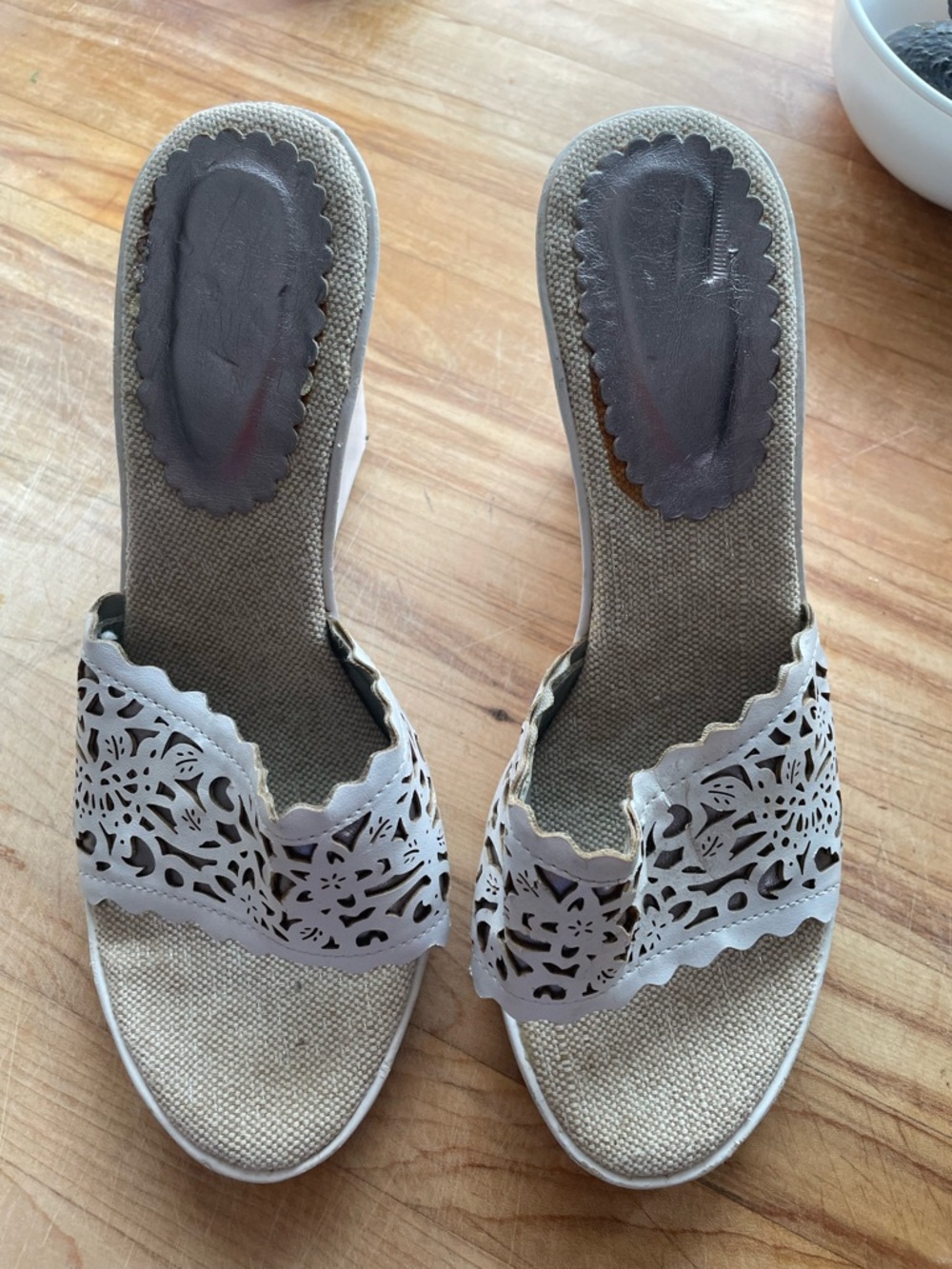 Women’s White Laser-Cut Slide Sandals